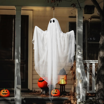 JOYIN Halloween Hanging Light up Ghost with Spooky Warm White LED Light, 47” Halloween Hanging White Ghost Decoration for Front Yard Patio Lawn Garden Party Decor Indoor Outdoor