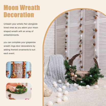 Temfmy Moon Wreath - 14 Inch Crescent Moon Natural Grapevine Wreaths Base - DIY Half Moon Shaped Wreath Making Supplies for Decor - 2 Pack