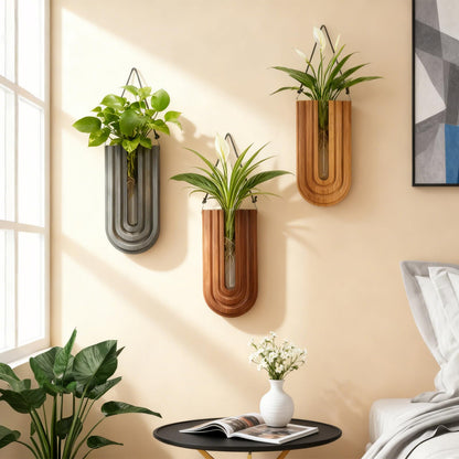 MODUGLE Wall Mounted Wooden Propagation Station Set of 3 - Boho Hanging Indoor Wall Planter Vases for Plants & Flowers, Handmade Rainbow Decor for Living Room, Entryway, or Home Gallery Display