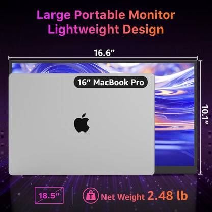 kksmart Portable Monitor for Laptop MacBook Surface PC Xbox PS5, Travel Monitor Second Screen for Laptop, HDMI USB-C VESA Compatible Built-in Speaker, 18.5inch