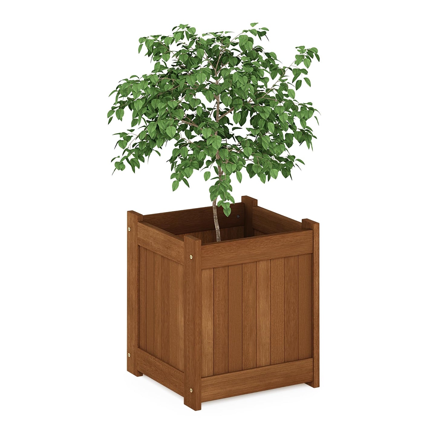 Furinno TIOMAN Planter Box, Hardwood Flower Box, Cube Garden Box, in Teak Oil, Outdoor Indoor, Garden, Patio, Balcony, Light Wood