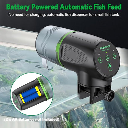 Automatic Fish Feeder for Aquarium, Auto Food Dispenser with Timer, 200 ml Fish Feeder for Pellets Granules & Strips, 360° Rotation Automatic Fishs Dispenser for Small Tank, Big Aquariums & Pond