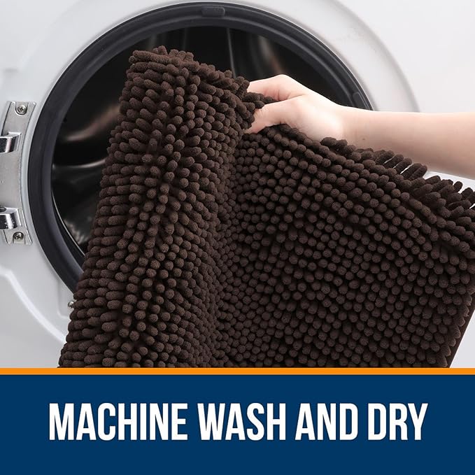 OLANLY Large Bathroom Rugs 50x30, Extra Soft Absorbent Chenille Bath Rugs, Rubber Backing Quick Dry, Machine Washable Bath Mats for Bathroom Floor, Tub and Shower, Home Decor Accessories, Brown