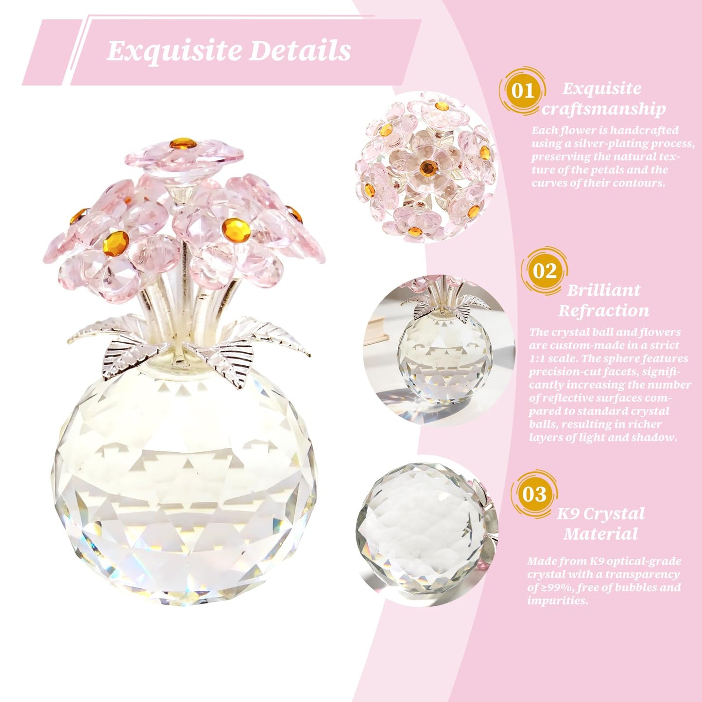 K9 Pink Crystal Forget-Me-Not Figurine in Clear Crystal Vase