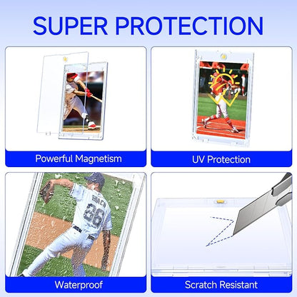 Basthalan 100ct Magnetic Card Holder, 35pt Ultra Slim One Touch Card Holder, Hard Plastic U-V Protectors, Mag Hard Case for Trading, Sports, Game, Football, Baseball Cards