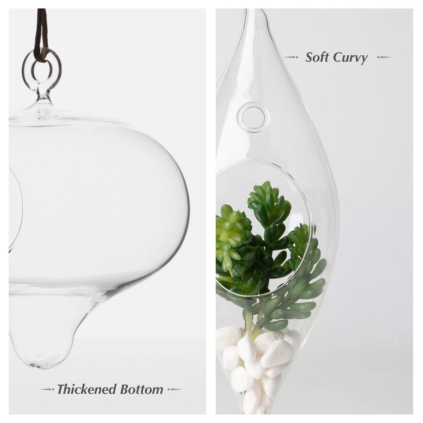 WGV Glass Hanging Plant Terrarium Bulk, Width 3", Height 9", Droplet DIY Succulent Air Planter Clear Tea Light Votive Candle Holder for Event Home Garden Outdoor Decor, 6 Pieces