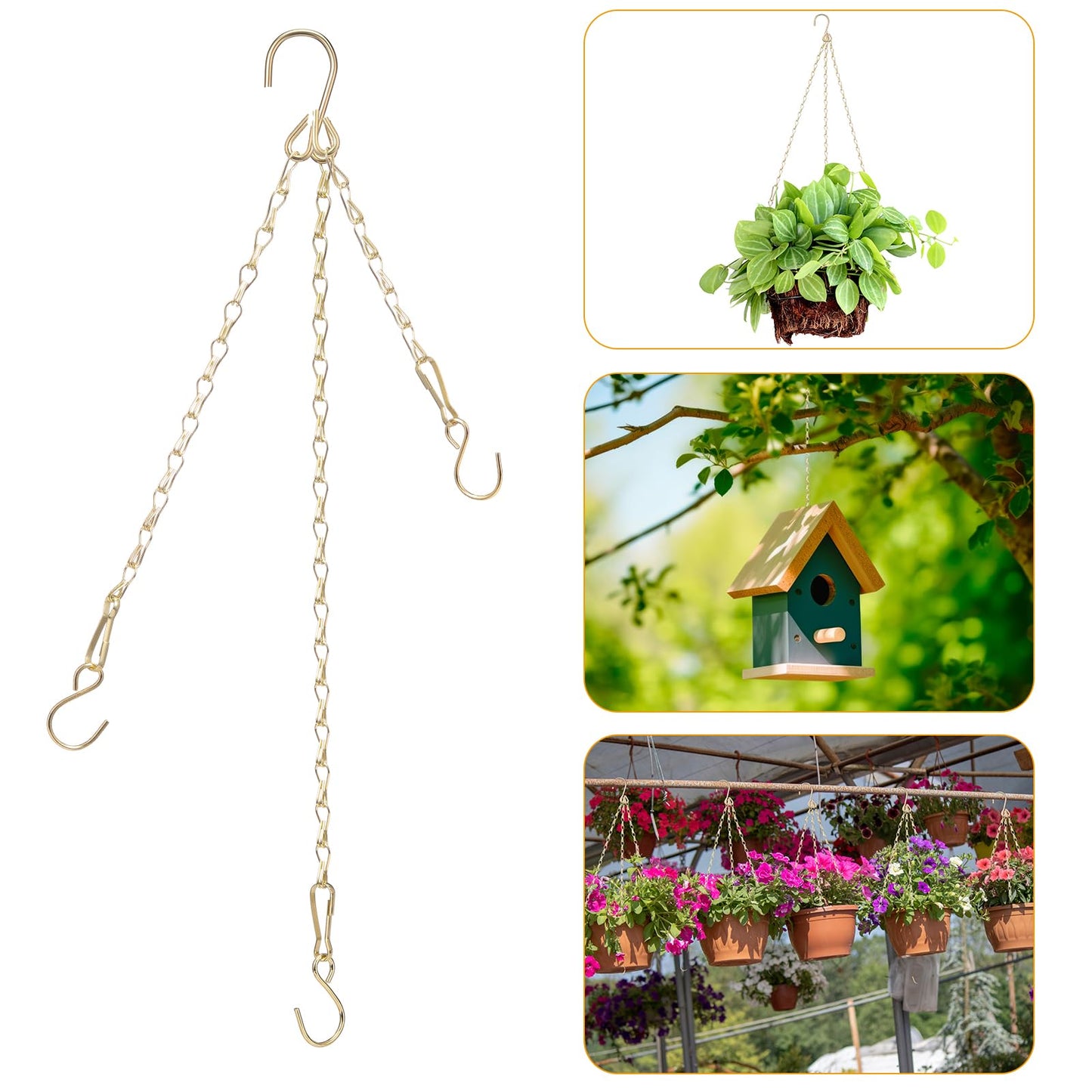 Hotop 12 Set Ceiling Hooks with Hanging Chains for Bird Feeders, Planters, Lanterns, Billboards, Birdbaths, Grow Lights, Chalkboards, Wind Chime and Other Ornaments, Chain Hook DIY (Gold)