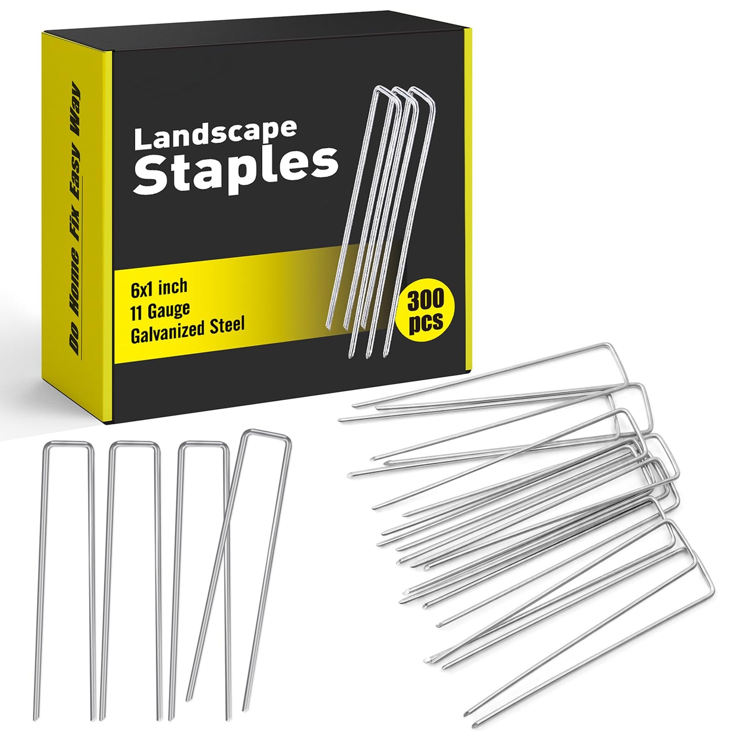 HongWay 300 Pack Landscape Staples 6 Inch, Galvanized Garden Staples Pins Ground Stakes Fence Tent Sod Staples Yard Lawn Truf Staples for Landscaping Fabric Irrigation Tubing