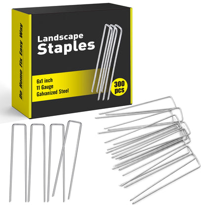 HongWay 300 Pack Landscape Staples 6 Inch, Galvanized Garden Staples Pins Ground Stakes Fence Tent Sod Staples Yard Lawn Truf Staples for Landscaping Fabric Irrigation Tubing