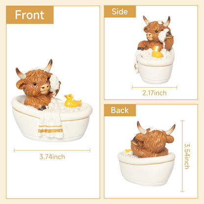 YeehaWhoo Highland Cow Bathroom Decor, Highland Cow Gifts for Women, Cow Figurine with Bathtub/Toilet/Tissue, Xmas Rustic Resin Ornaments Statue for Farmhouse Kitchen Home Table Christmas Decoration