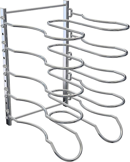 CAXXA Heavy Duty Pan Rack, Pot Lid Rack, Kitchen Cabinet Pantry Cookware Organizer Rack Holder with 5 Adjustable Dividers, Chrome