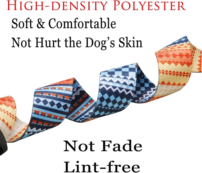 Mihqy Dog Collar and Leash Set with Bohemia Floral Tribal Geometric Patterns - Soft Ethnic Style Collar Adjustable for Small Medium Large Dogs(Bohemian Orange Set,XS)