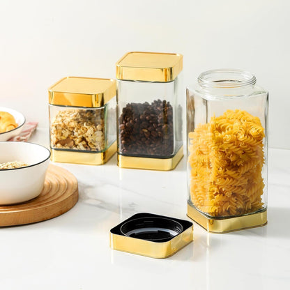 BETTWILL Glass Storage Jars-Large Kitchen Glass Canisters with Airtight Lids -Coffee Pasta Sugar Tea Snack Nuts Cookie Flour Food Container - Set of 3…