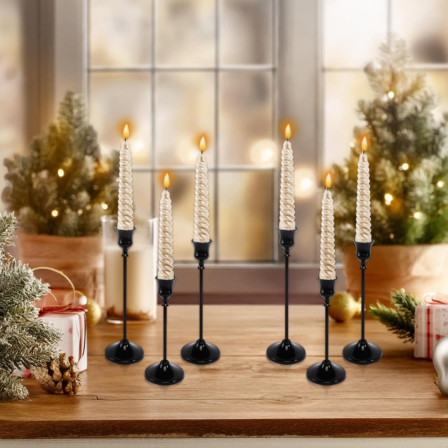 6pcs Black Candle Holder, Black Candlestick Holders Taper Candle Holders for Pillar Candles Sticks Holder Decor Halloween Christmas Decorations Candle Stick Holder Candelabros para Centros de Mesa