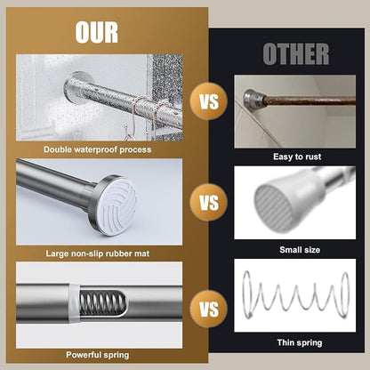 Ausemku Shower Curtain Rod 32-65 Inch Adjustable - 1 Inch Diameter Heavy Duty No drill Spring Tension Shower Rod, Non-Slip Rustproof Telescopic Rod for Bathroom, Nickel
