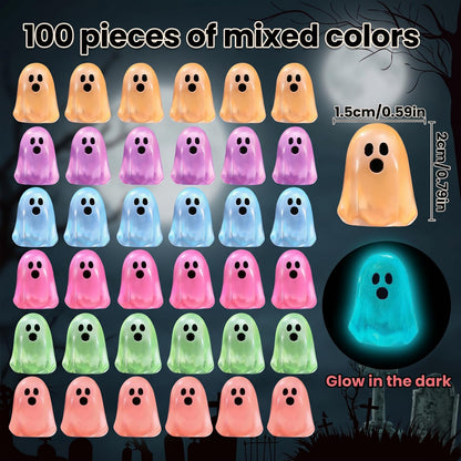 zmzdp 100pcs Halloween Mini Ghosts Figures, Luminous Mini Resin Ghost Figurines, to Hide Glow in The Dark Tiny Ghost Figures for Halloween Party Favors, Plant Pot Landscape, Fairy Garden Party Decor