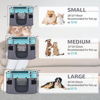 Pet Dog Cat Playpen with Waterproof Pad,Portable Puppy Kitten Rabbit Crate and Other Small Animals Kennel Cage Tent for Indoor Outdoor Travel Camping,Water-Resistant Breathable Shade Cover (Green S)