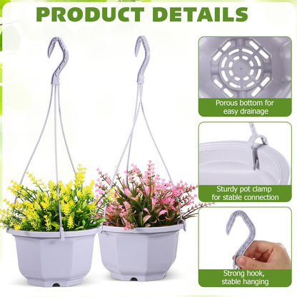 Toddmomy 10Pcs Octagon Plastic Hanging Planters with Drainage Holes for Indoor Plants Balcony Garden Lightweight Hanging Pots with Hooks