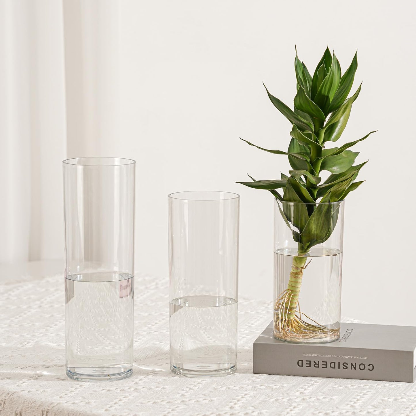 RosPynn Flower Vase Acrylic Cylinder,Set of 3 Pcs, Clear Vase for Centerpieces,Wedding Decorative,Home Décor, Non Breakable Plastic, 7.86"+9.84"+11.8" Tall Round - Clear