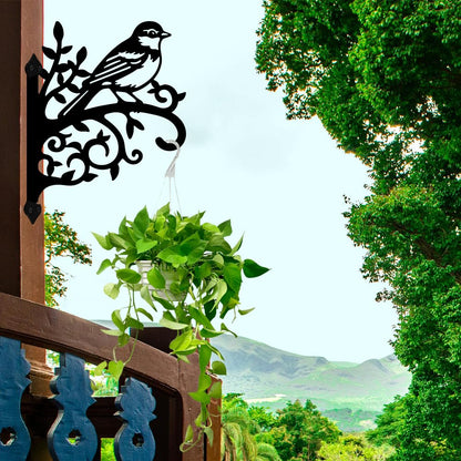 peacoblue Iron Plant Hangers Hooks 11.6"x15.2" for Outdoor Indoor Hanging Plants Flower Fern Pots Lantern Bird Feeder, Weather Resistant Metal Wall Holder for Porch Garden(Sparrow Bird on Branch)