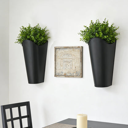 SYITCUN 12 Inches Galvanized Wall Planters, Set of 2 - Black Metal Hanging Flower Buckets for Farmhouse Decor, Tall Tin Vases for Dried Flowers & Greenery, Indoor Outdoor Country Decor