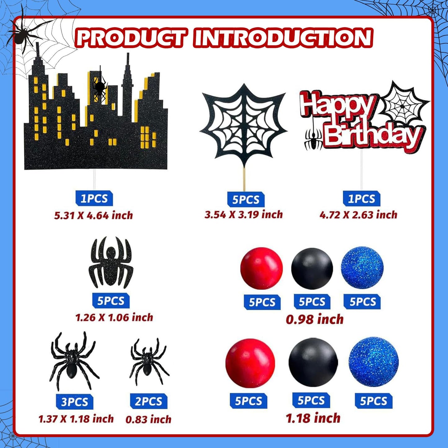 SWIMDOG 48 PCS Superhero Birthday Cake Topper Decorations, Spider Themed Party Favors Cupcake Cake Decoration