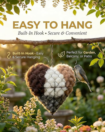 Handmade Alpaca Fiber Bird Nesting Heart, Birds Nests Material Holder, Winter Tree Shelter for Wild Bird, Hummingbird Houses Nest Boxes Gifts for Outside Garden Art Birdhouse, Birds Lovers