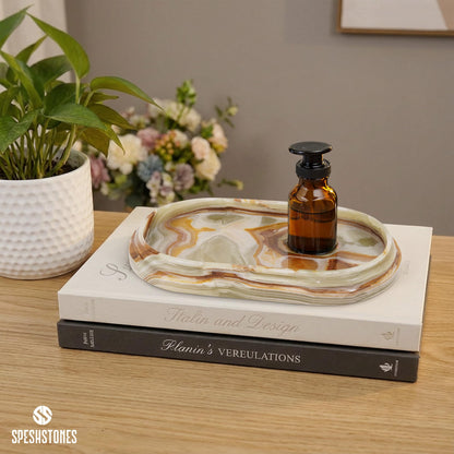 SPESHSTONES Marble Tray 9.75 Inch Handmade Green Onyx Bathroom Tray for Countertop Décor - Decorative Trays for Perfume, Candle, Jewelry & Vanity Accessories