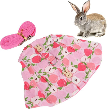 Rabbits Harness Leash Cute Breathable Pet Chest Traction Rope Set for Guinea Pigs Hedgehogs Soft Cotton Cloth Nylon Webbing Stylish Outfit (M)