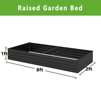 MGNO 2pcs 8x2x1FT Galvanized Raised Garden Bed-Outdoor Planter Box for Vegetables-Metal Garden Bed,Rectangle Planting Box for Herb,Flower,Black