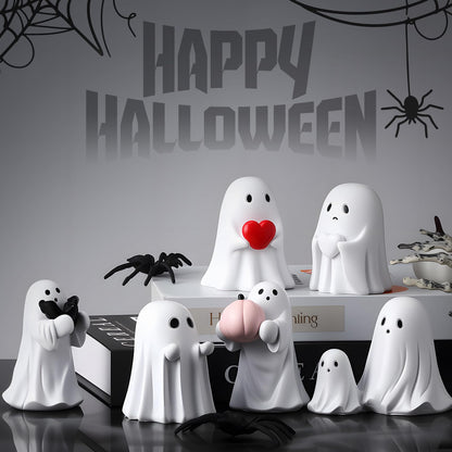 Wesiti 6 Pcs Halloween Ghost Figurine Spooky Resin Ghost Statue Cute Halloween Figurines Decorations Ghosts Figurines Bulk Scary Statue for Gift Props Indoor Home Tabletop Party Decorations, 6 Styles