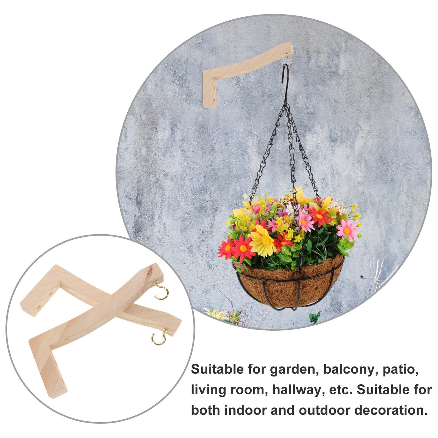 Kisangel Wooden Plant Hanger Hooks for Wall and Ceiling Indoor Outdoor Hanging Bracket 2pcs Pine Wood Natural Finish Plant Hooks