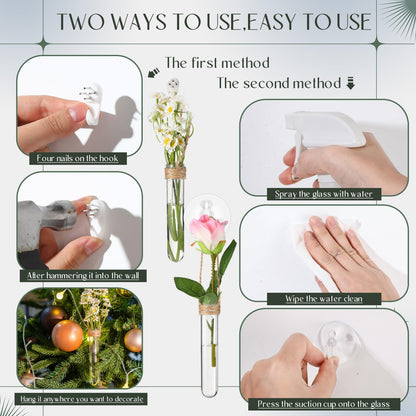 Baderke 9 Pack Clear Window Propagation Stations Plastic Window Planter with Suction Cups & Traceless Nails, Propagated Plant Holders with Bottle Brush, Hanging Vases Terrarium Gift (5.5''& 5"& 3.7'')