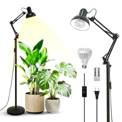 SANSI Grow Lights for Indoor Plants, 32W Plant Lights for Indoor Growing, Full Spectrum Dimmable 39-65 Inches High PPFD Standing Grow Light with PAR25 32W Bulb Remote Control Auto On/Off Timer