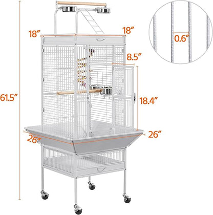 Topeakmart 61-inch Wrought Iron Selection Play Top Large Parrot Bird Cage, White
