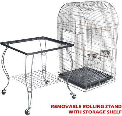 65-Inch Open and Close Dome Plays Top Parrot Lovebird Cockatiel Cockatiels Parakeets Cage Tight 5/8-Inch Bar Spacing with Removable Rolling Stand