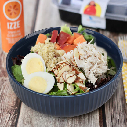 UUEMB Extra Large Salad Bowl, 2800ml Ceramic Fruit Bowl, Stylish Navy Blue Round Vertical Stripe Soup Bowl, Serving Bowl for Salad, Fruit, Noodle, Soup(23.5x8.8cm, 95oz)