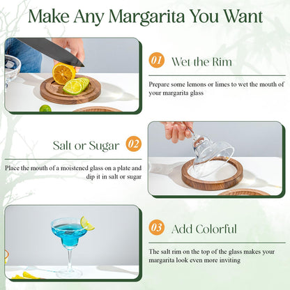 USEEKRIL 1 Pack 3-Tier Walnut Wooden Margarita Salt Rimmer Set,Salt&Sugar Rimmer for Cocktails Drinks,Cocktail Glass Rimmer Tools with Magnetic Swivel Lid for Bartenders,Home Bar,Parties