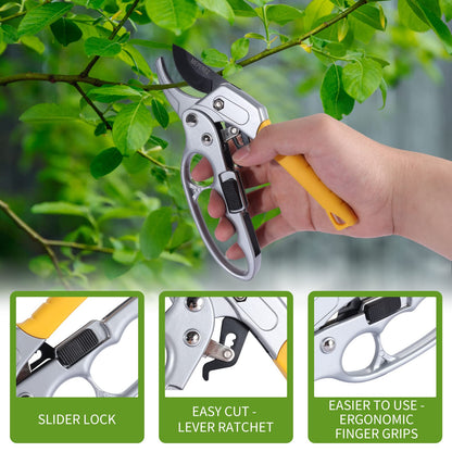 MEPEREZ Premium Germany Pruning Shears, Work 3 Times Easier, Pruners Heady Duty, Sharp Garden Clippers Cut Fresh Flower, Hedge, Herb, Indoor Plants, Gardening Tools Scissors, Arthritis Weak Hand Snips