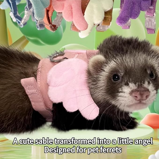 Ferret Harness Leash with Adjustable Buckle Soft Breathable Pure Cotton Cloth Walking Vest with Angel Wings for Small Pet Squirrel Guinea Pig Rabbit Kitten (Purple)