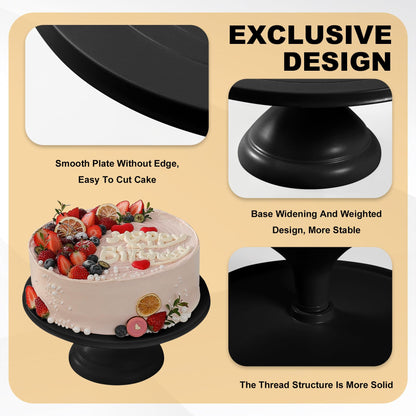 ECOWAY Bamboo Fiber Cake Stand 12 Inch with Cake Spatula, Black Round Cupcake Stand Large Dessert Stand, Cake Decorating Display Stand for Birthday Parties, Weddings, Baby Shower and Other Events