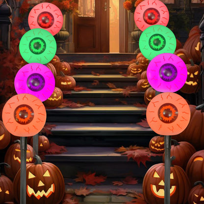 Halloween Outdoor Pathway Lights with 4 Spooky Pumpkins, 7Ft Outdoor Halloween Pumpkin Stake Lights with C7 LED Bulbs,for Party Garden Lawn Driveway Decor
