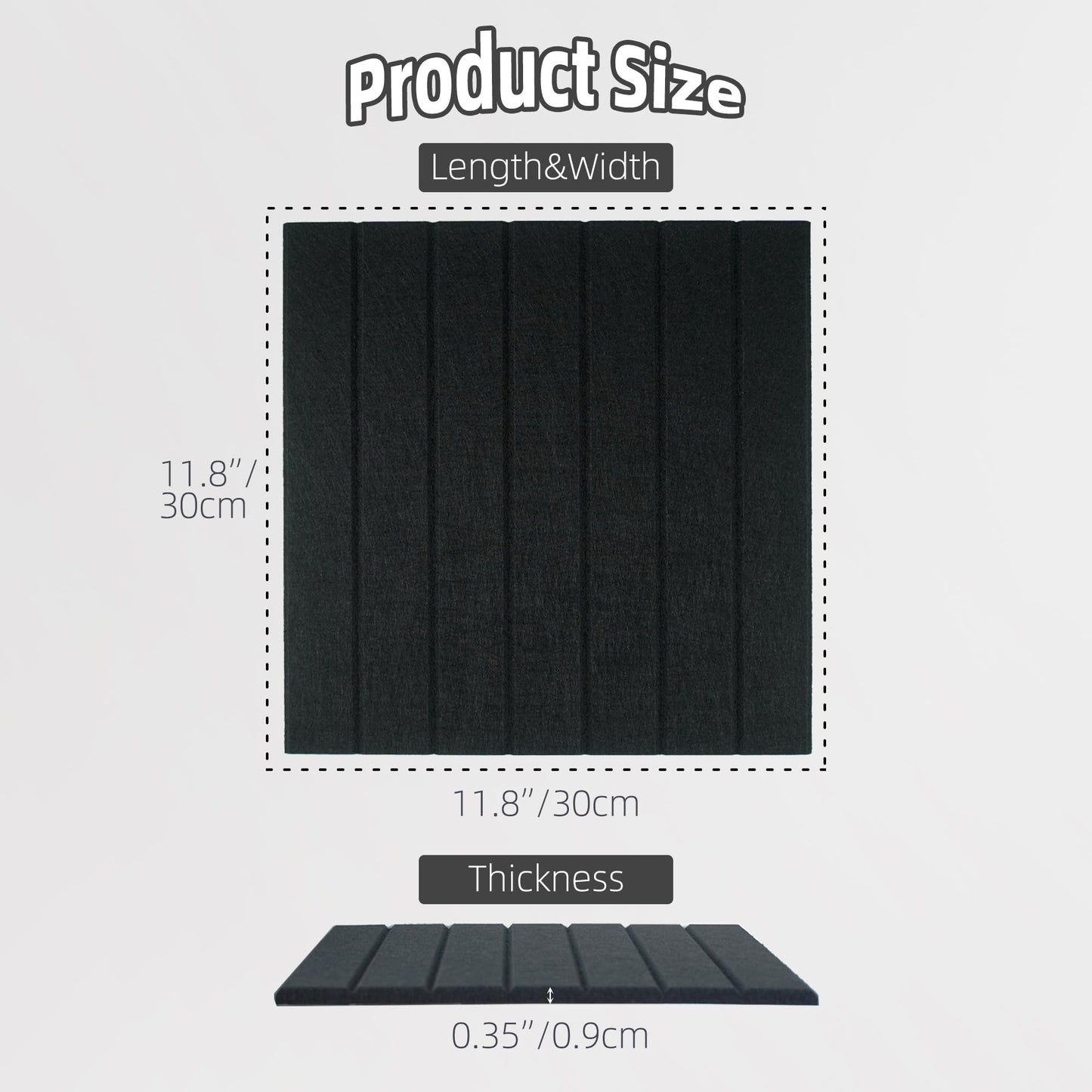 TENACR Cork Board Alternative-Felt Slat Wall Paneling,Office Bulletin Board for Decoration, Suitable for Displaying Photos and Documents, with Removable Adhesive Labels,12-Pack (Black)