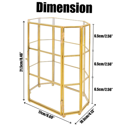 BuleVina Glass Jewelry Display Case 6.7x4x8.4 inches Small Cabinet, 3-Tier Geometric Box Keepsake Trinket for Rings, Earrings, Crystals, Makeup Organizer, Multifunction Table Decoration Storage