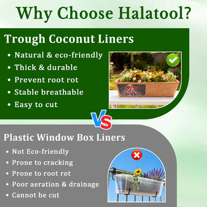 Halatool 2 Pack 48 Inch Window Box Liners Pre-Formed Coconut Fiber Planter Liner 100% Natural Coco Fiber Liners for Planters Hanging Basket Balcony Railing and Porch