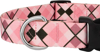 Country Brook Petz - Pink and Brown Argyle Everyday Dog Collar and Leash Limited Edition - Plaid and Argyle Collection Featuring Charming Designs (5/8 Inch, Small)