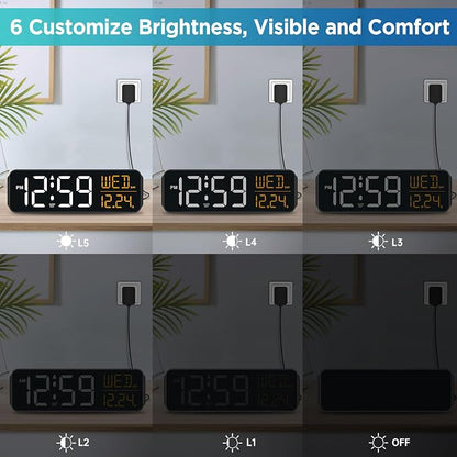 Peakeep Large Display Digital Alarm Clock for Bedrooms, Date Day of Week Desk Table Clocks for Living Room Office, Dimmable 5 Dimmers Plug in Electric Clock, Auto DST