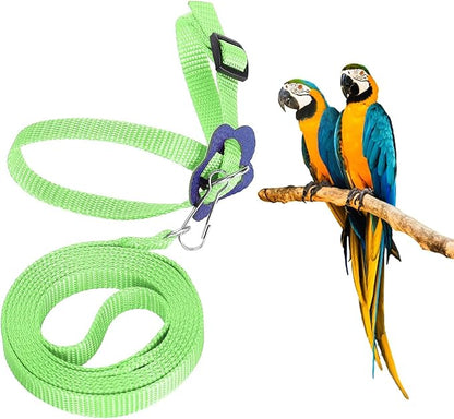 Bird Harness and Leash, 120cm Pet Parrots Adjustable Nylon Anti‑Bite Training Rope for Outdoor Flying Parrot Harness Leash Training Supplies for Parrots Alexandrine, Scarlet, Keck, Mini Macaw(Green)