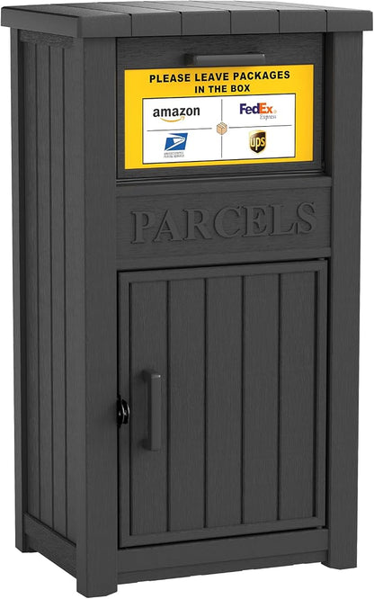 Package Delivery Box for Outside with Sign, Large Lockable & Weatherproof Anti-Theft Parcel Drop Box for Porch, Curbside, House Storage, Black(60 Gallon with Sign)
