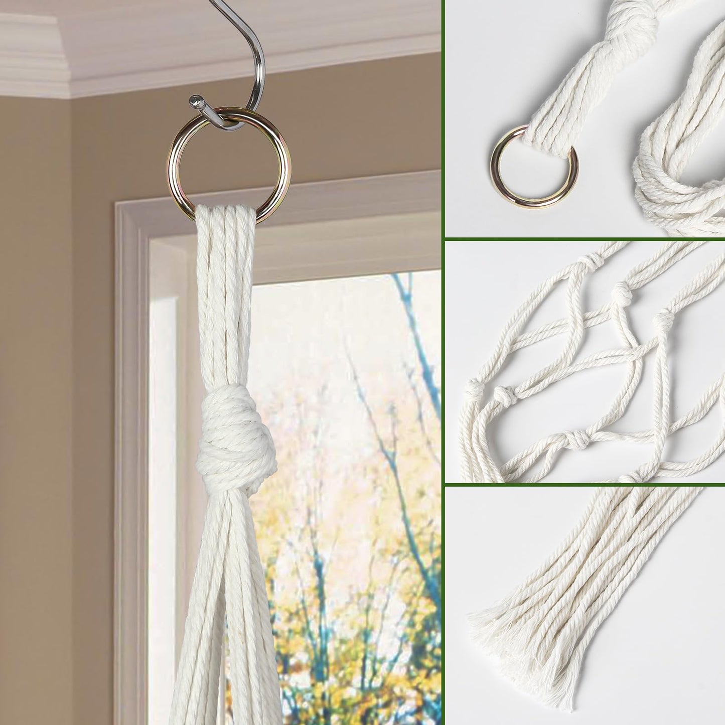 AOMGD 6 Pack Macrame Plant Hanger Indoor Hanging Planters for Indoor Outdoor Plants with 6 S Hooks and 6 Hook Nails, Hanging Plant Holder 43" Boho Home Decor,Ivory